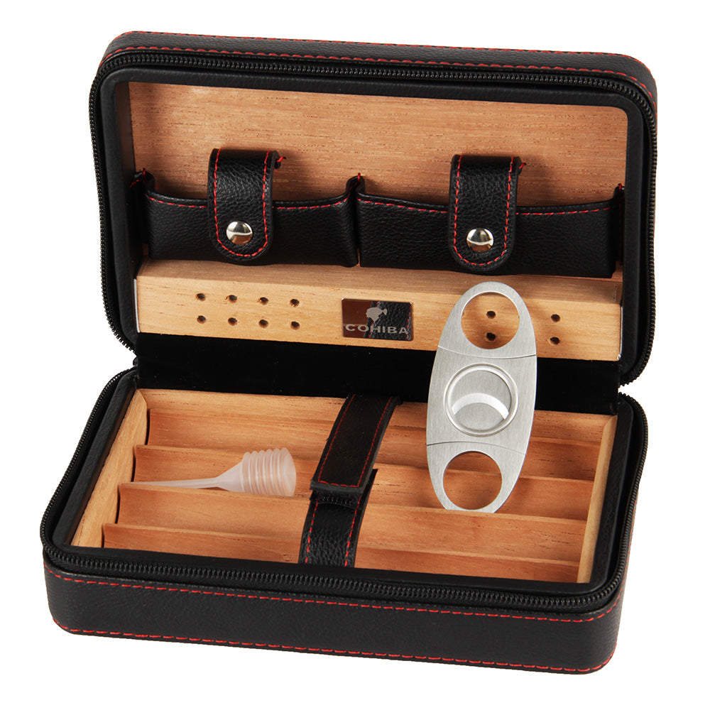 COHIBA cigar box set Gao Xiba leather cedar wood cigar humidor with cigar scissors set