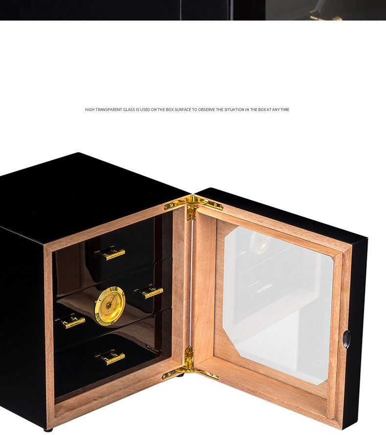 Solid Wood Cigar Humidor, Piano Lacquer, Baking Varnish, Large-Capacity Three-Layer Cigar Humidor, Cigarette Case