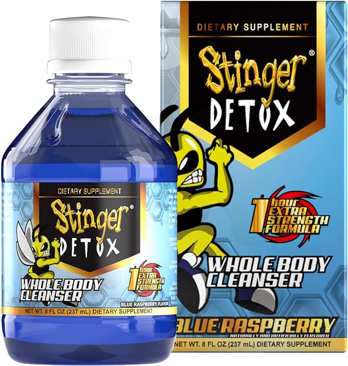 Stinger Detox Whole Body Cleanser 1 Hour Extra Strength Drink, Liquid– Blue Raspberry 8 oz Bottle - 32 Unit Case