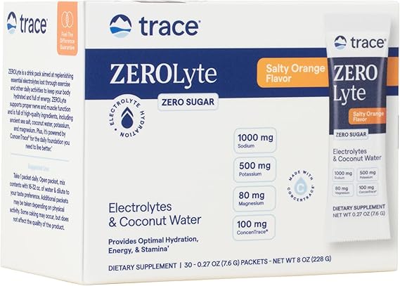 Trace Minerals ZeroLyte - Sodium & Electrolyte Replenishment - Energy & Hydration Support Drink Powder - Nerve & Muscle Function Support - Salty Orange, 30 Packets (30 Servings)