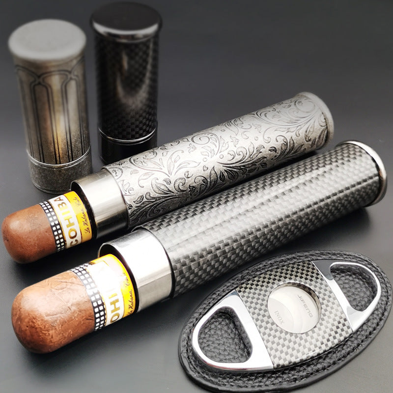 Portable Moisturizing Cylinder Retro Style Pure Copper Carved Humidor