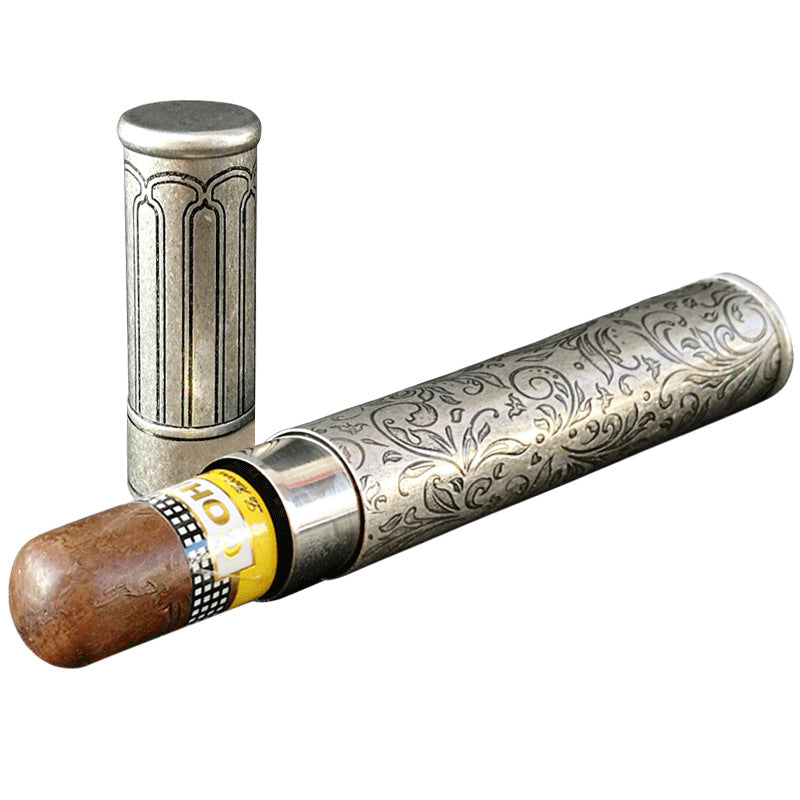 Portable Moisturizing Cylinder Retro Style Pure Copper Carved Humidor