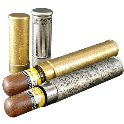 Portable Moisturizing Cylinder Retro Style Pure Copper Carved Humidor