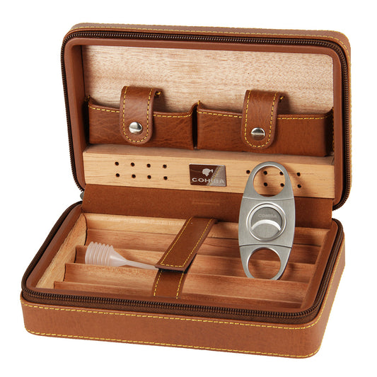 COHIBA cigar box set Gao Xiba leather cedar wood cigar humidor with cigar scissors set
