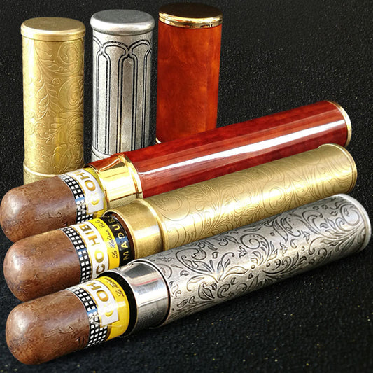 Portable Moisturizing Cylinder Retro Style Pure Copper Carved Humidor