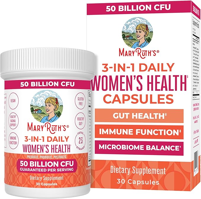 MaryRuth Organics 3-in-1 Daily Health Probiotics for Women | Clinically Tested | Hormone Support & Gut Health Supplement for Women | Supplement for Women | 50 Billion CFU | Allergen Free | 30 ct