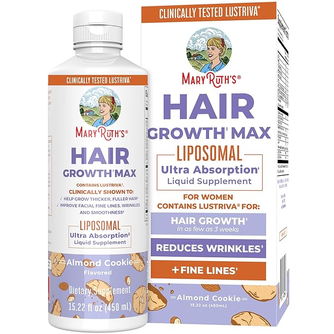 MaryRuth's Women's Hair Growth MAX Liposomal | With Lustriva® + Biotin 10000mcg + Pumpkin Seed Oil| Thicker Hair | Hair Care | Wrinkles, Fine Lines, Skin Care | Ages 18+ | 15.22 Fl Oz