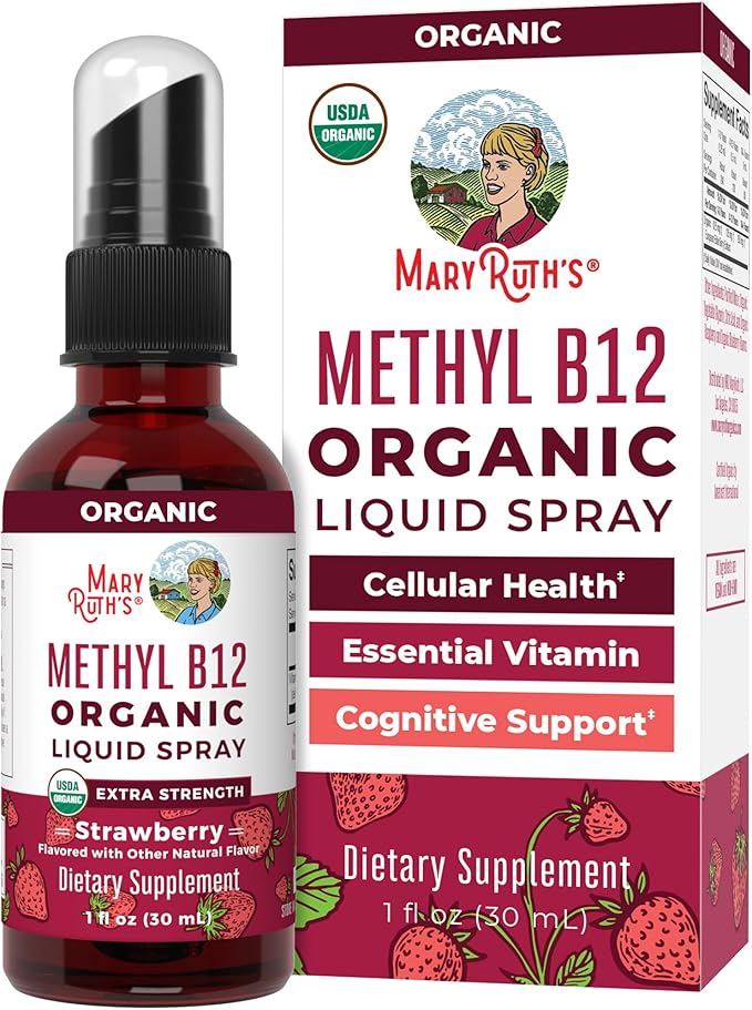 MaryRuth's Vitamin B12 Liquid Spray | Vegan, Non-GMO, Gluten-Free | USDA Organic B12 Vitamin Supplement | Energy & Nervous System Support | B12 Vitamins for Women & Men | VIT b12 1,500 mcg | 1 Fl Oz