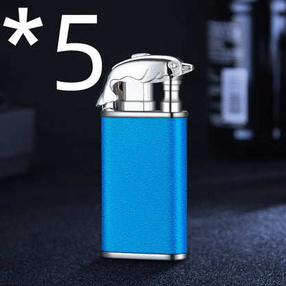 Creative Blue Flame Lighter Dolphin Dragon Tiger Double Fire Metal Winproof Lighter Inflatable Lighter
